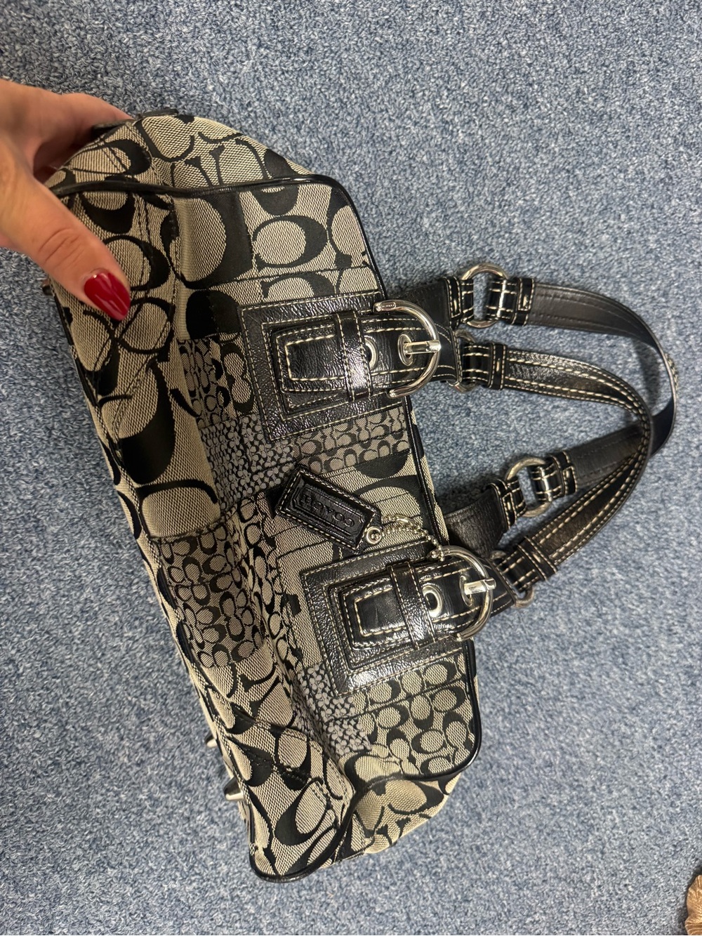 Coach Soho Satchel Patchwork Gray Signature Shoulder Boston Bag Y2K # F12317 - Picture 2 of 16